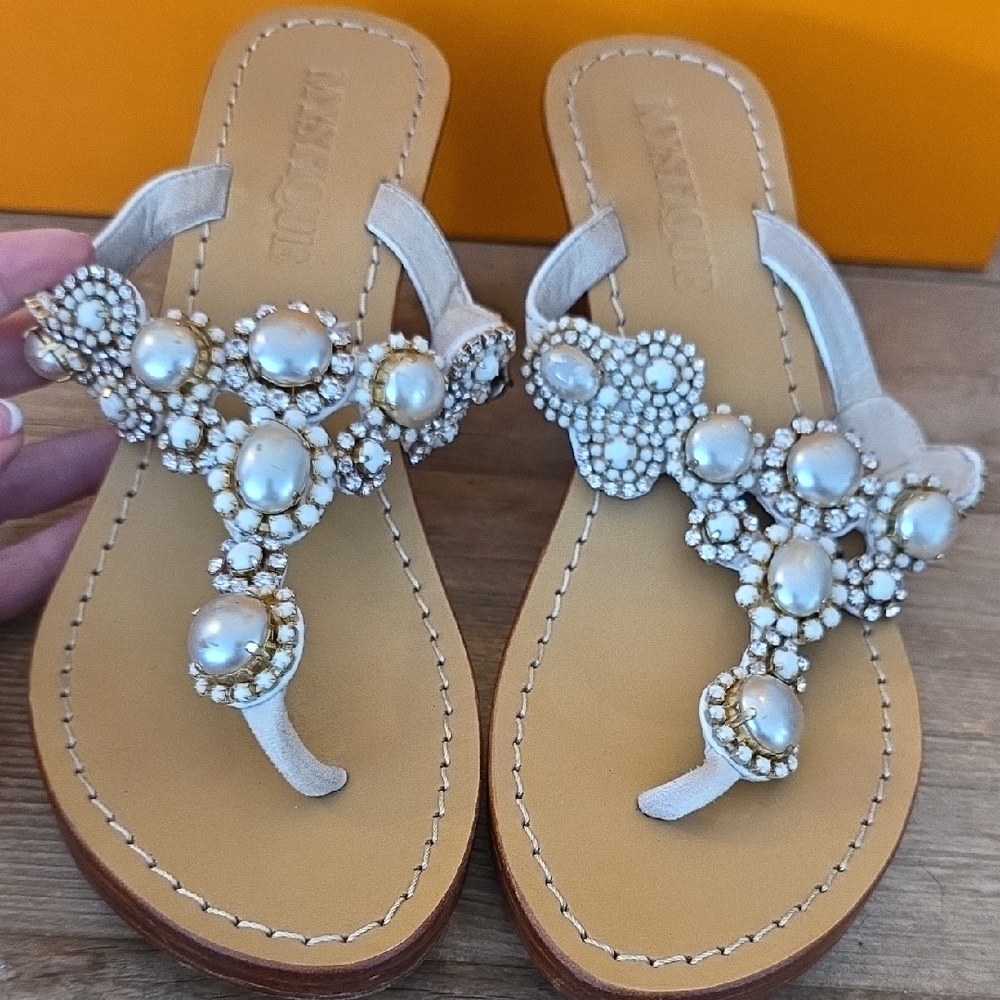 Mystic White and Gold Pearl Sandals